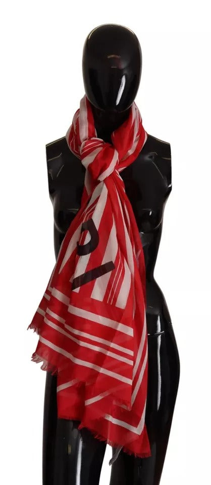 Dolce & Gabbana Red White Striped Capri Wrap Shawl Scarf