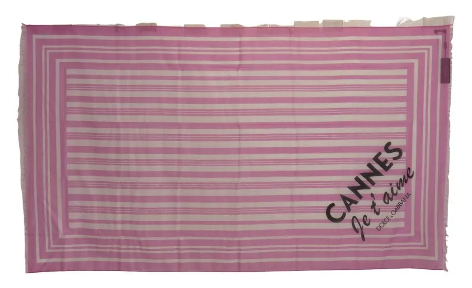 Dolce & Gabbana Pink White Striped Cotton Wrap Shawl Scarf