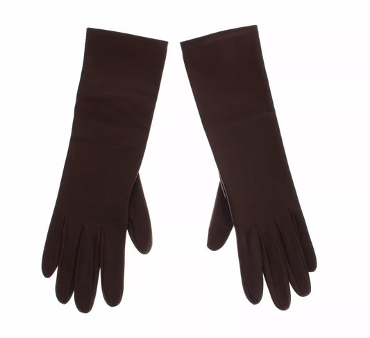 Dolce & Gabbana Brown Leather Wrist Slim Women Gloves