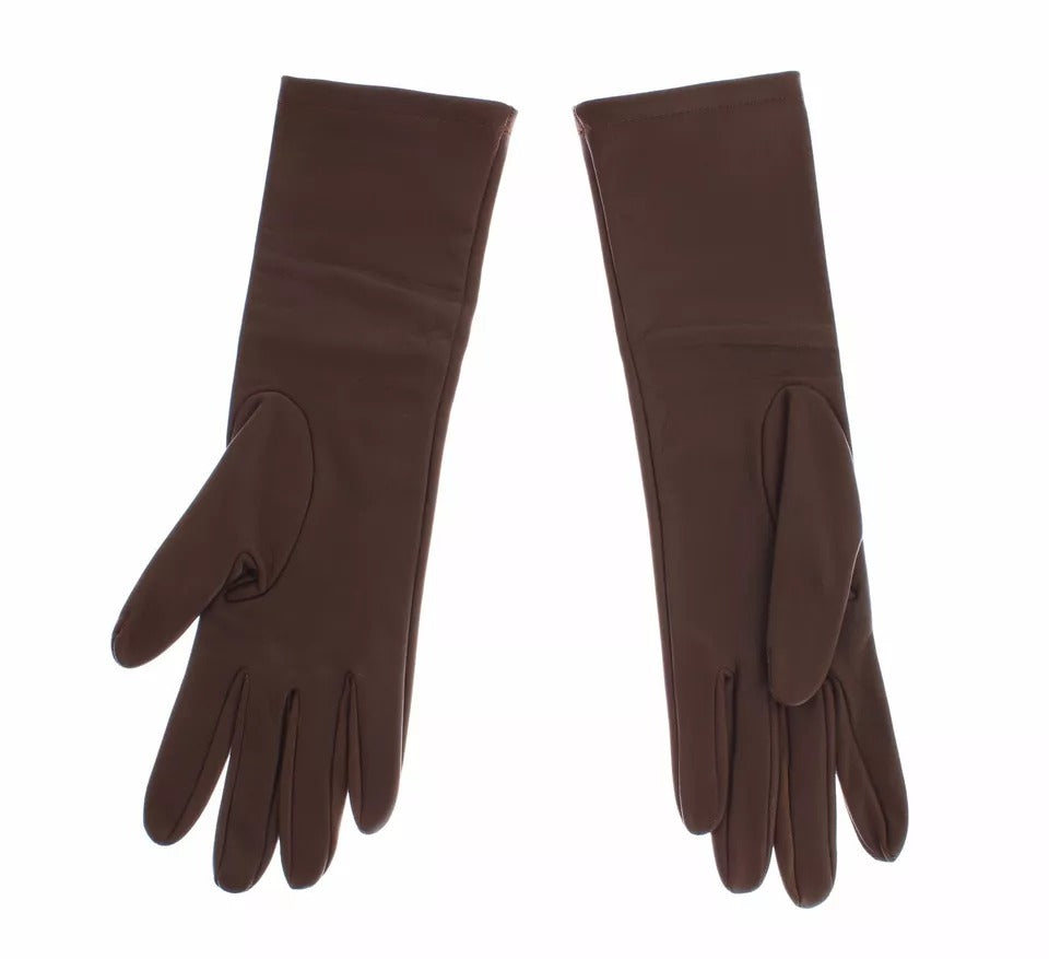 Dolce & Gabbana Brown Leather Wrist Slim Women Gloves