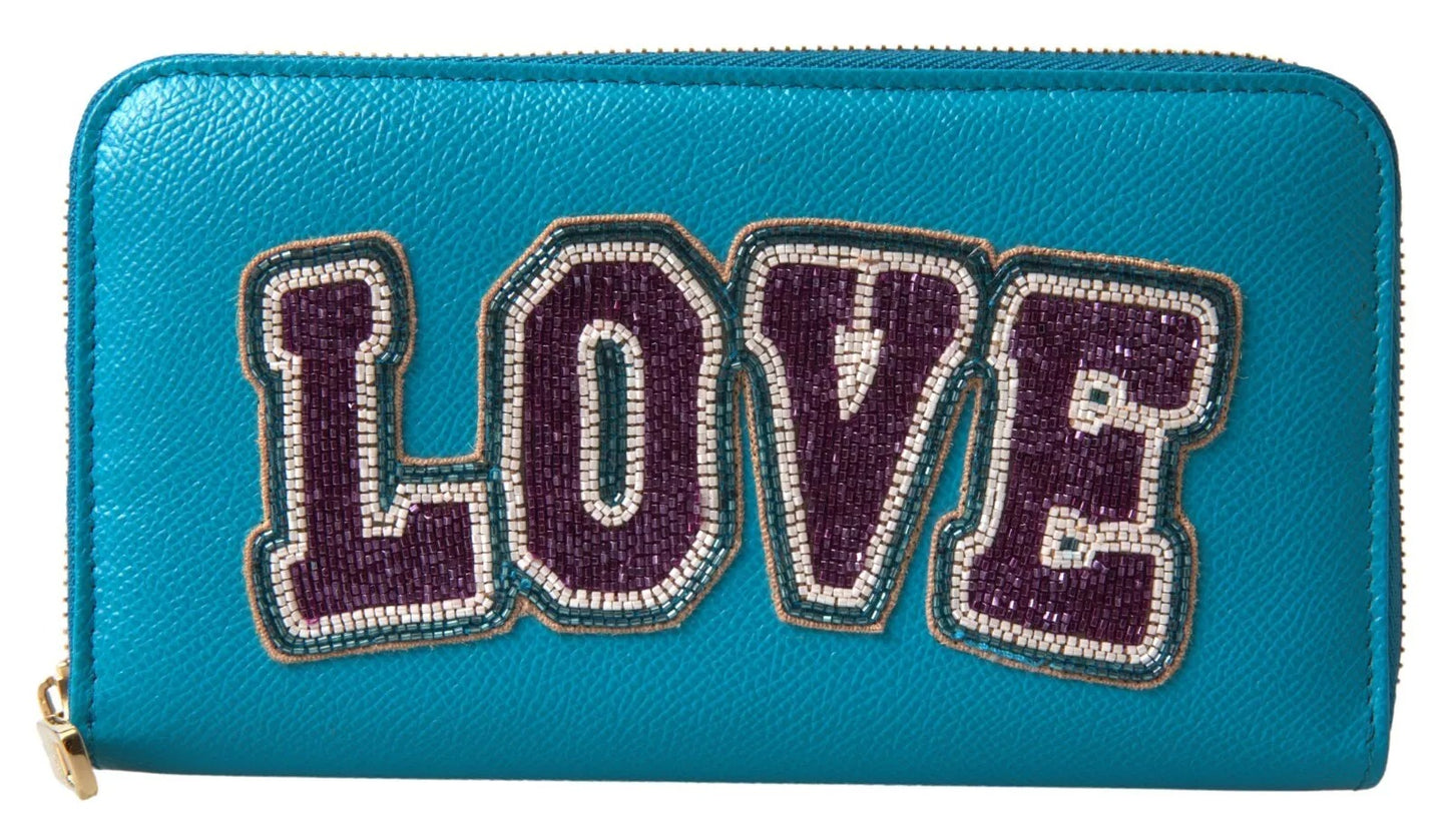 Dolce & Gabbana Wallet Light Blue LOVE Leather Zip Around Continental