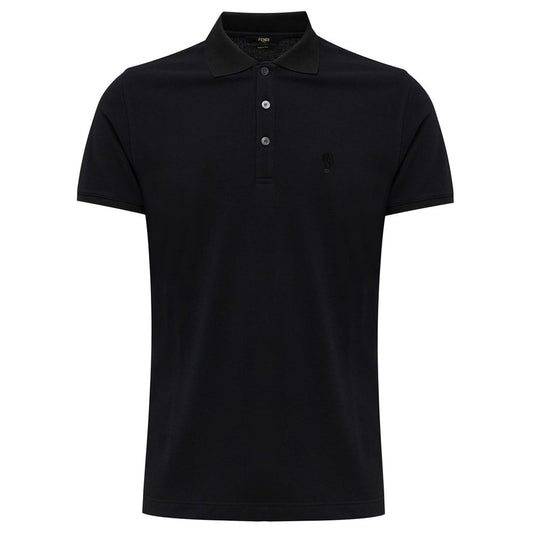 Fendi Black Cotton Polo Shirt