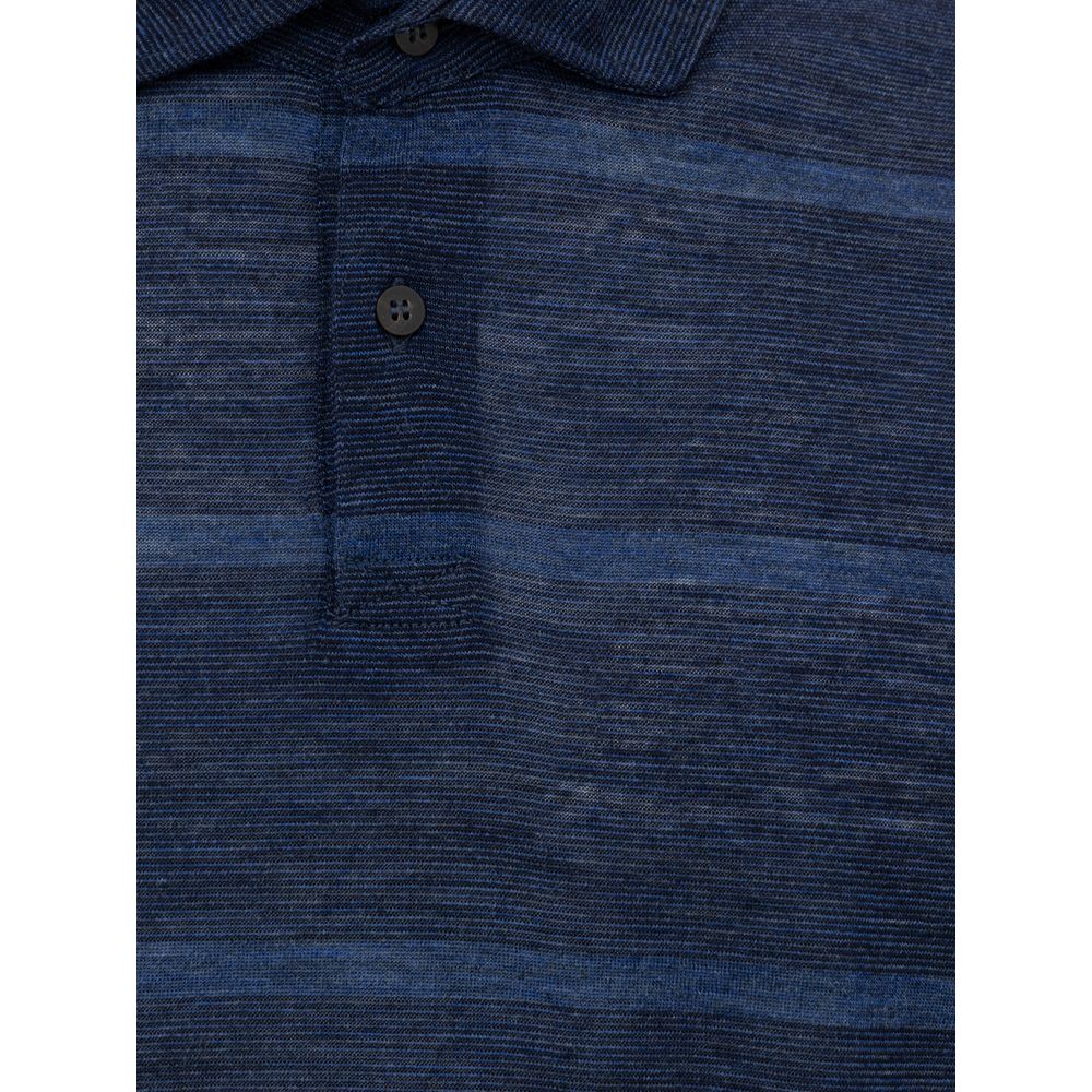 Corneliani Blue Wool Vergine Polo Shirt