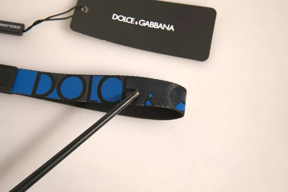 Dolce & Gabbana Blue Logo Polyester Silver Brass Holder Keychain Keyring