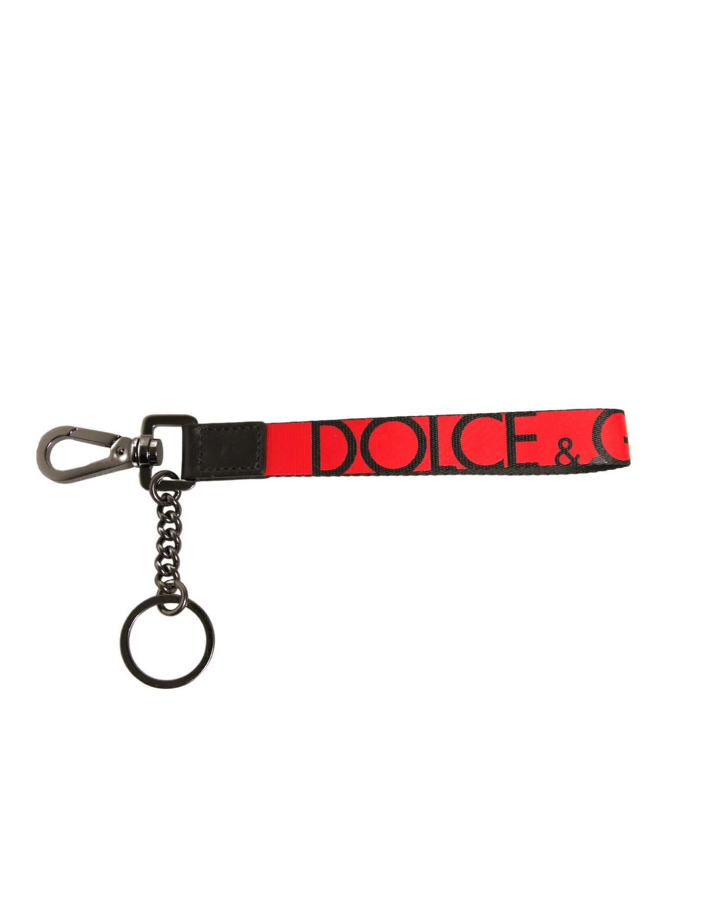 Dolce & Gabbana Red Logo Leather Silver Brass Holder Keychain Keyring