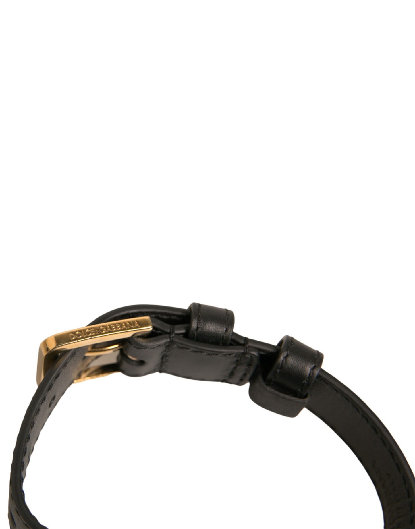 Dolce & Gabbana Black Textured Leather Gold Tone Metal Buckle Armband