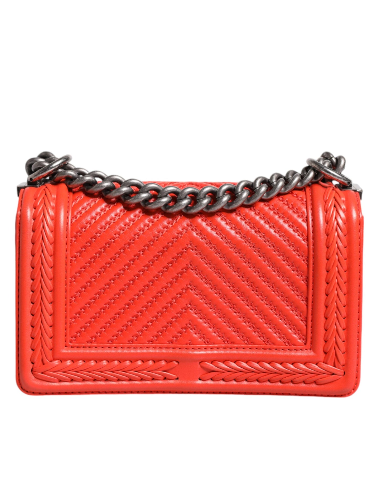 Chanel Orange Small Leather Chain Shoulder Boy Bag