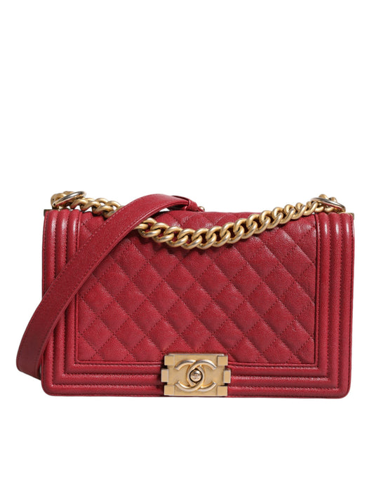 Chanel Red Leather Lambskin Double Gold Chain Medium Shoulder Bag