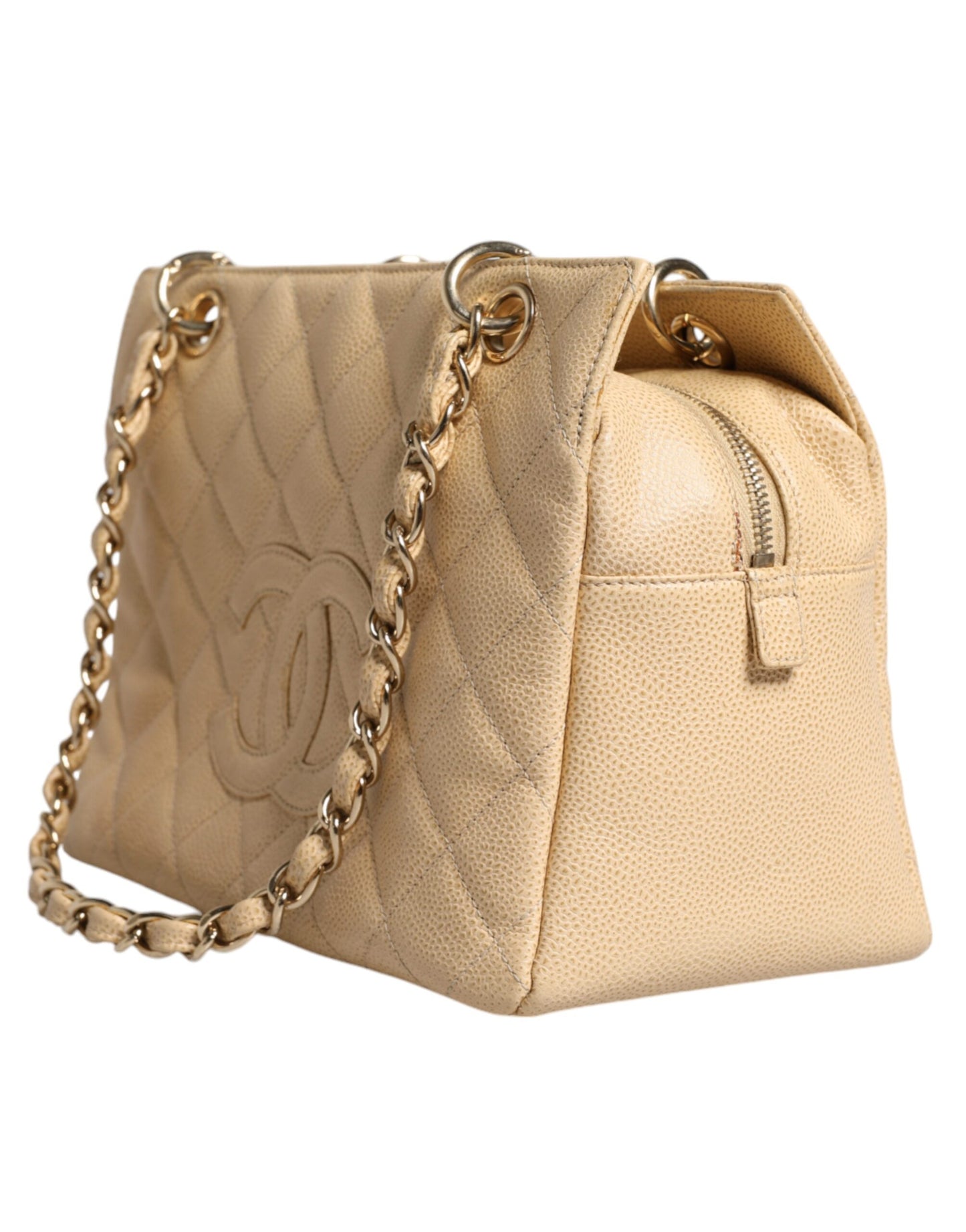 Chanel Beige Caviar De Coco Chain Leather Purse Bag