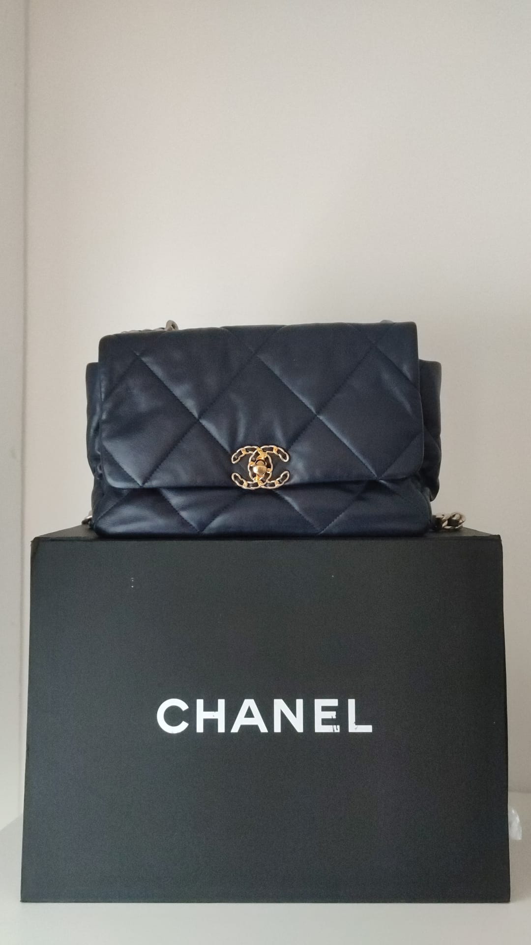 Chanel Blue Leather Large Quilted Chain Hand Shoulder Bag