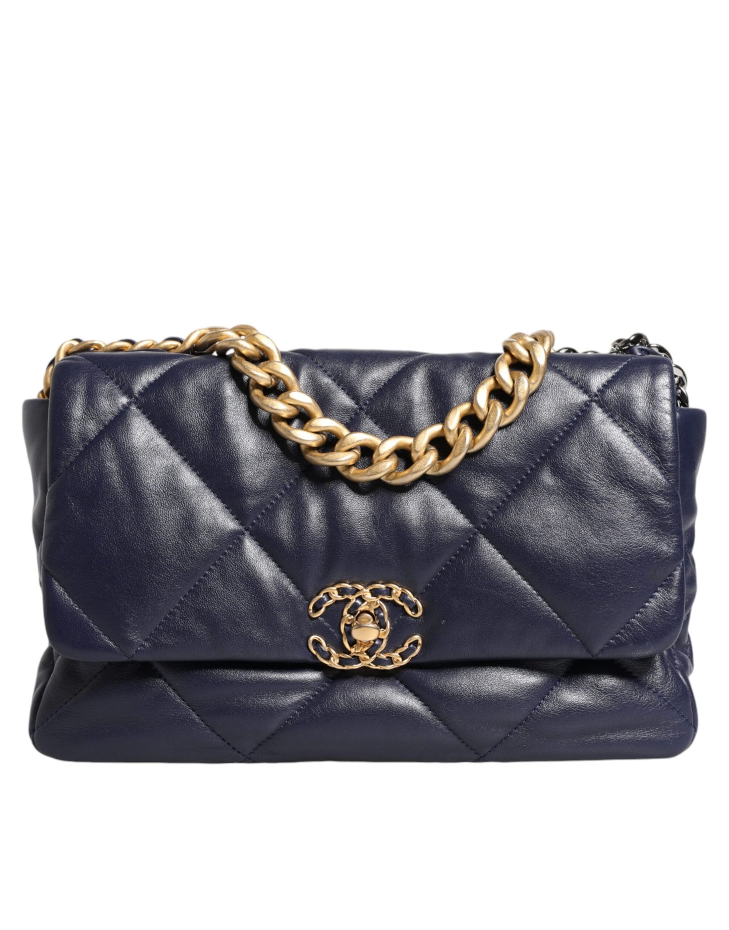 Chanel Blue Leather Large Quilted Chain Hand Shoulder Bag