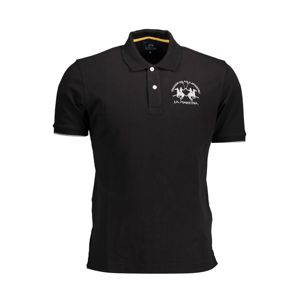 La Martina Black Cotton Men Polo Shirt