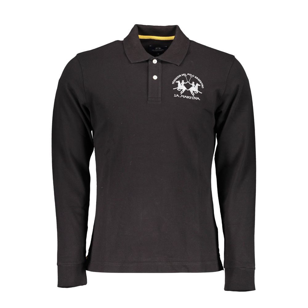 La Martina Black Cotton Men Polo Shirt