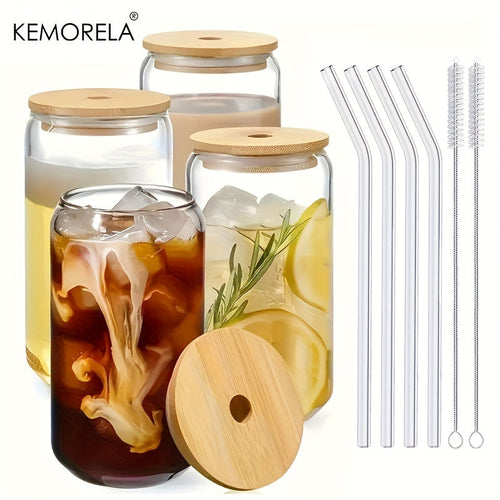 KEMORELA CanShaped Drinking Glass Set with Straw and Lid