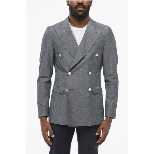 Corneliani CC COLLECTION Side Vents Peak Lapel Double Breasted Blazer
