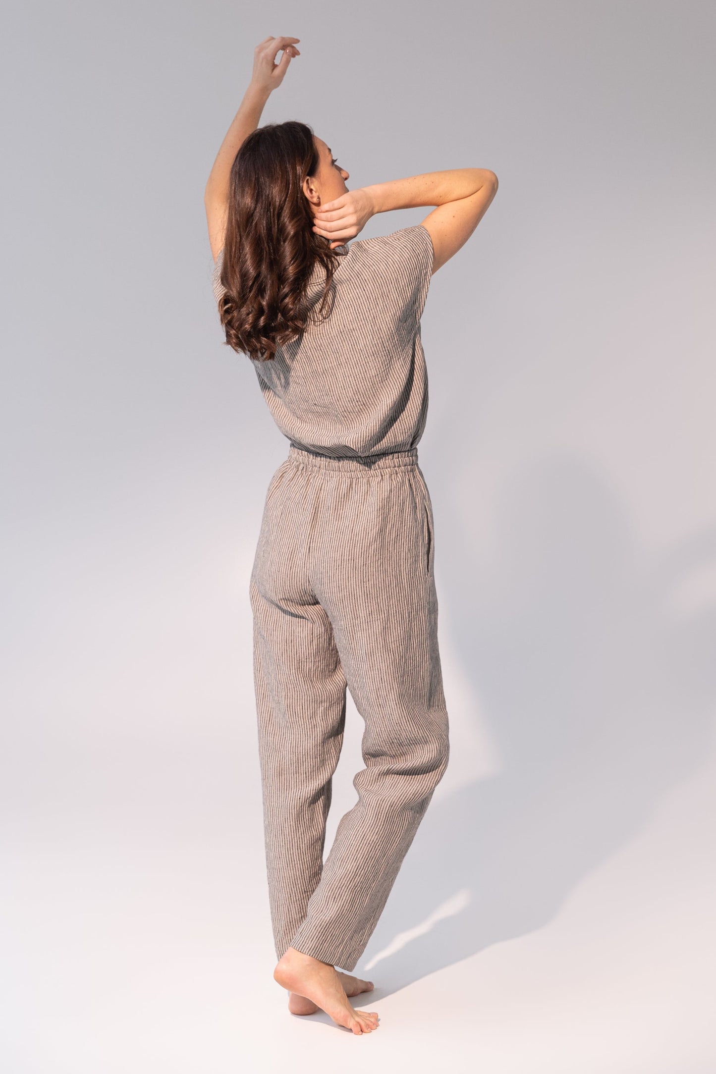 Striped Dark Grey linen / Natural Linen Pajama set / Linen loungewear