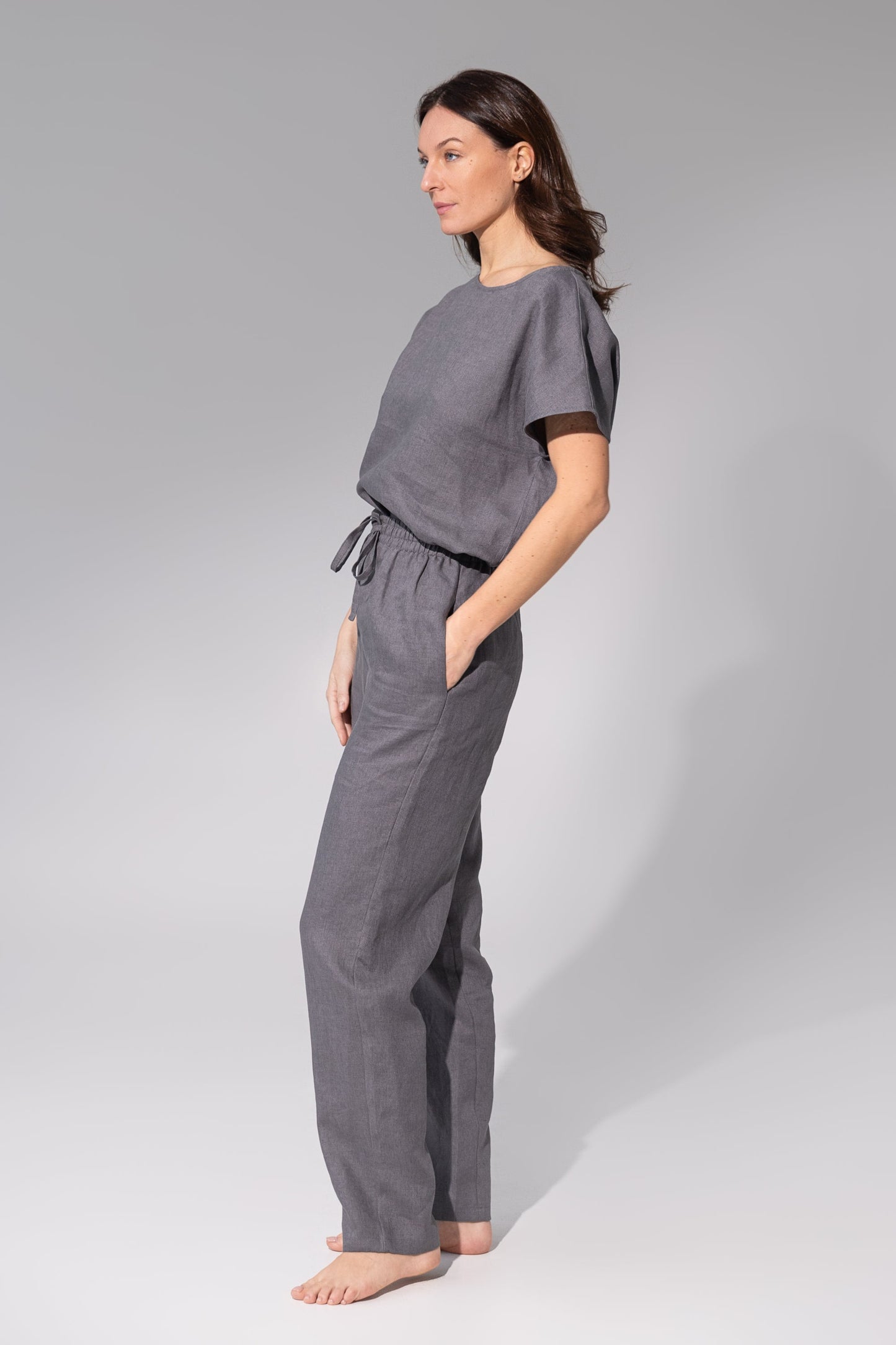 Ice Blue linen / Natural Linen Pajama set / Linen loungewear / Linen