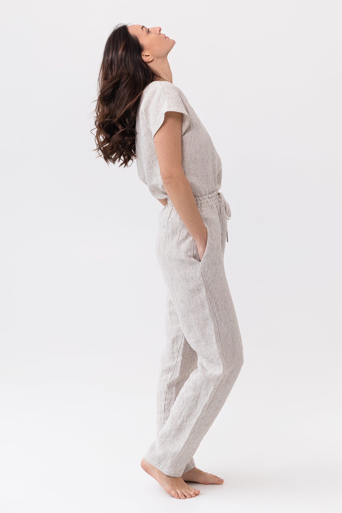 Cloudy Grey Stripe linen / Natural Linen Pajama set / Linen loungewear