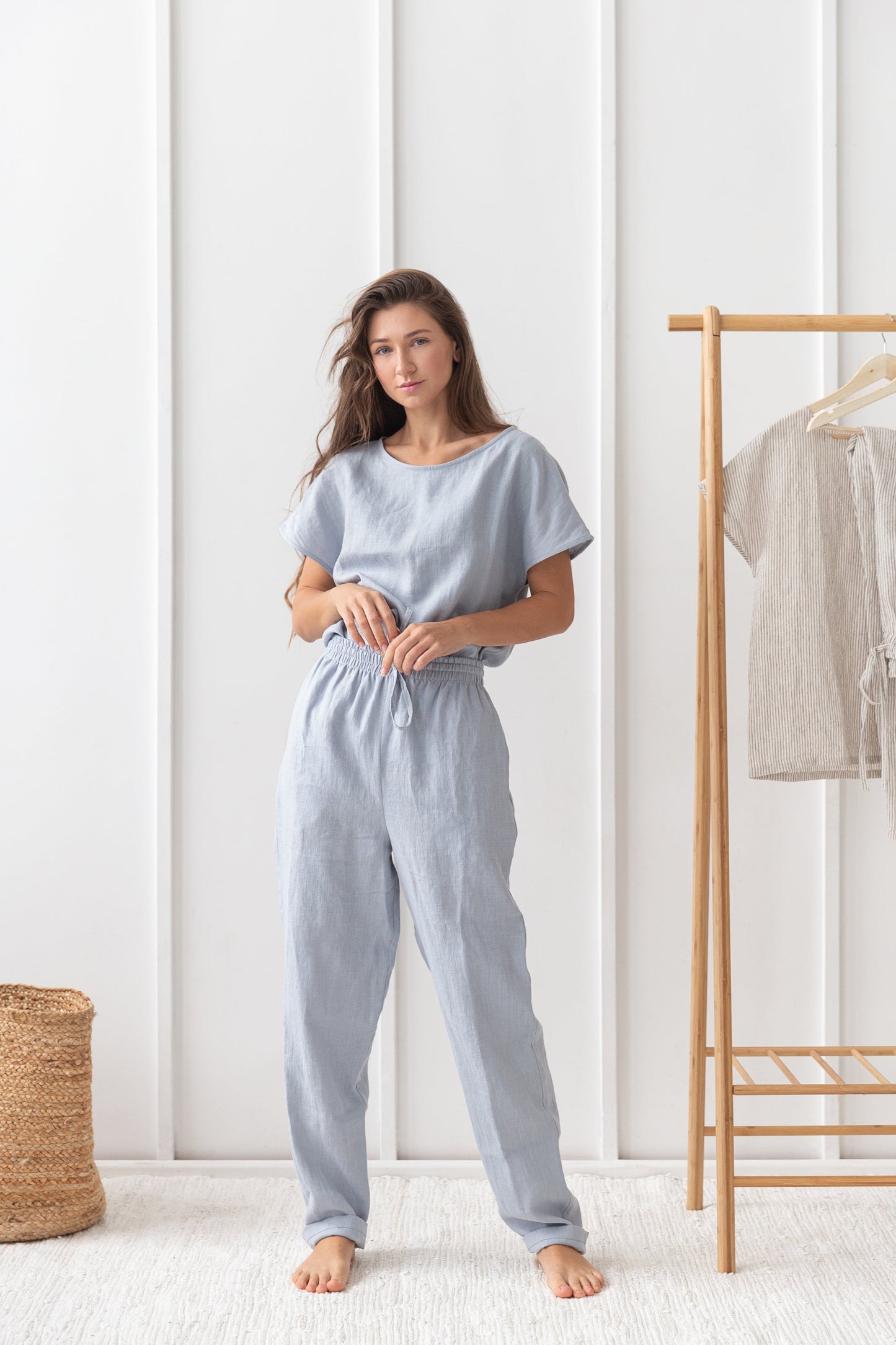 Ice Blue linen / Natural Linen Pajama set / Linen loungewear / Linen