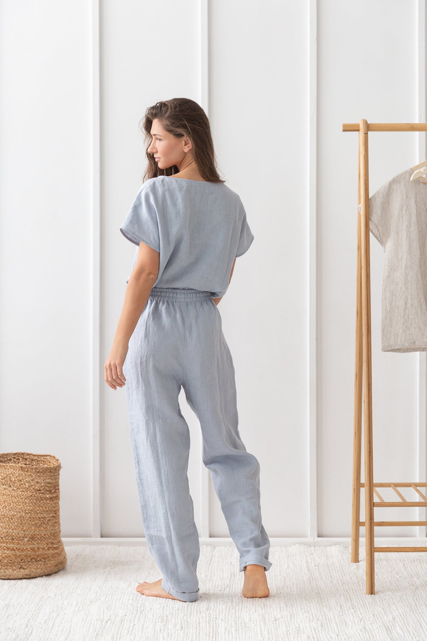 Ice Blue linen / Natural Linen Pajama set / Linen loungewear / Linen