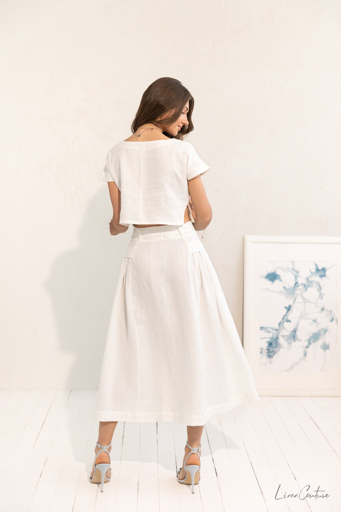 Taormina Linen Crop Top and Midi Skirt Set