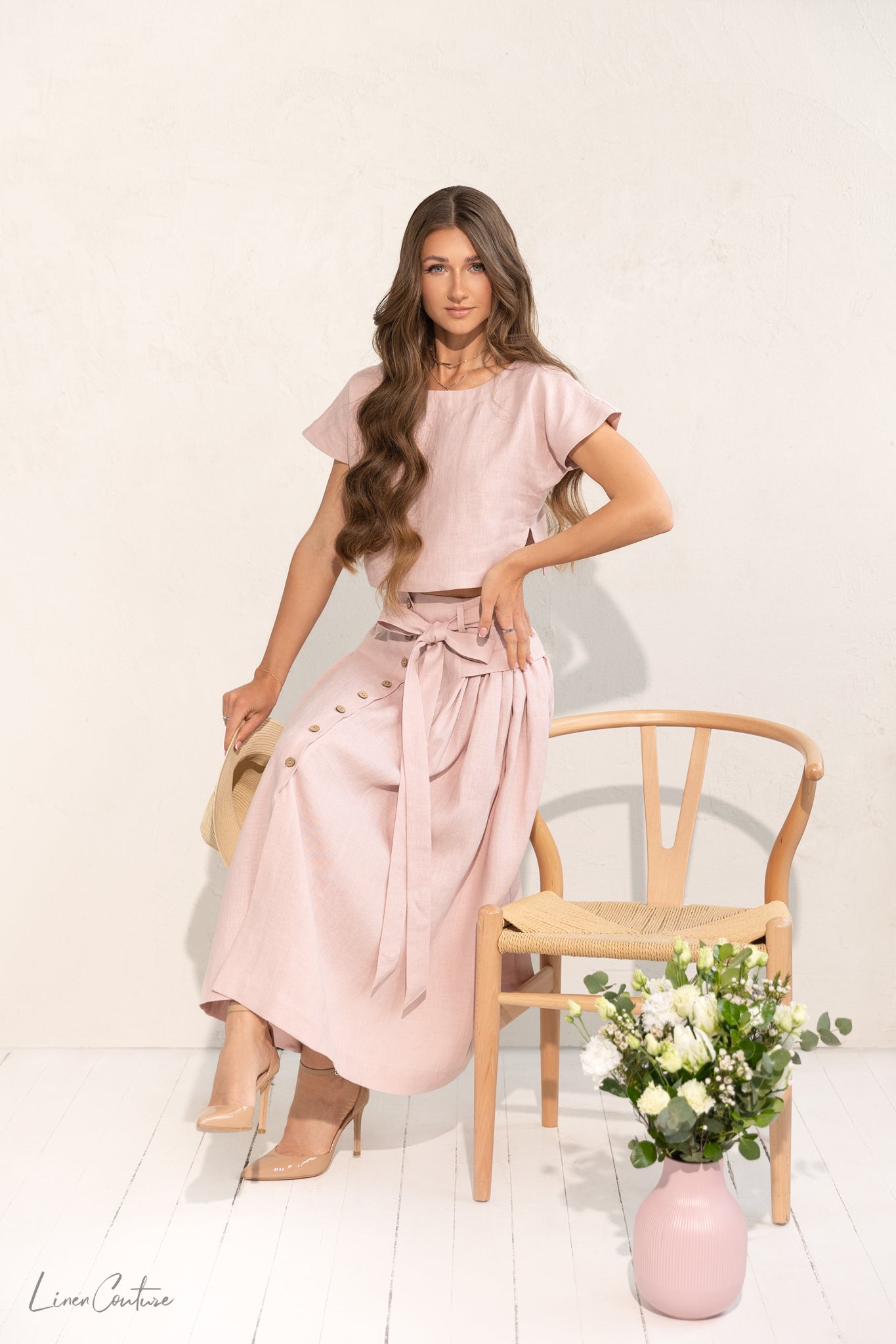 Taormina Linen Crop Top and Midi Skirt Set