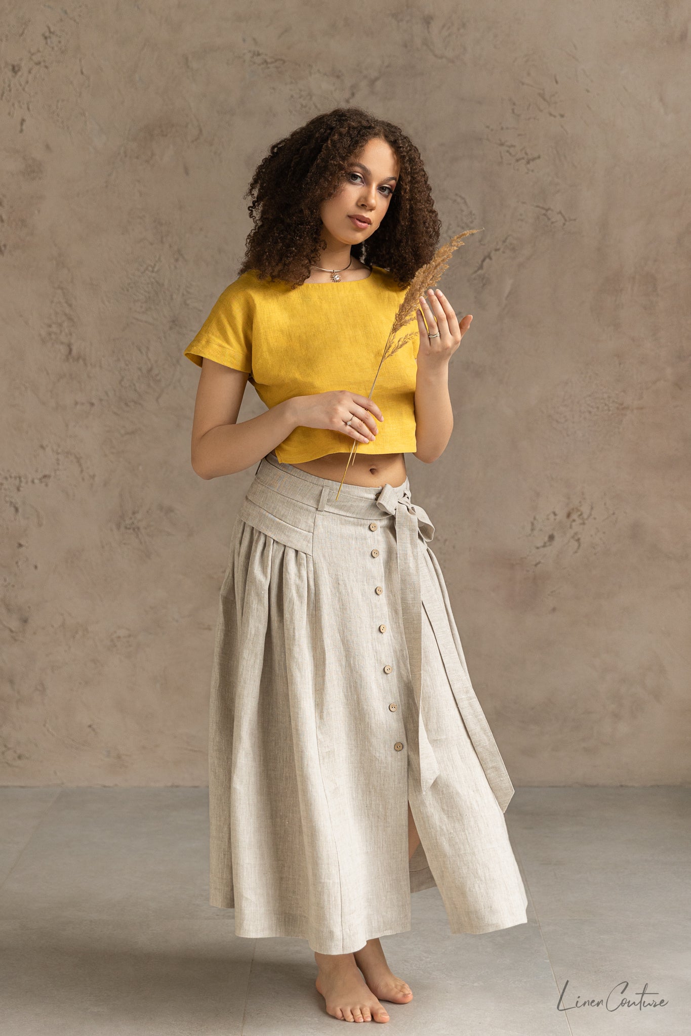 Taormina Linen Crop Top and Midi Skirt Set