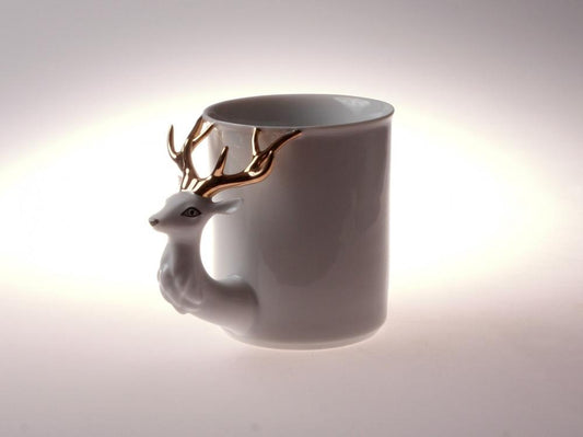 Retro Style Deer Porcelain Cup with Stripes l 12oz