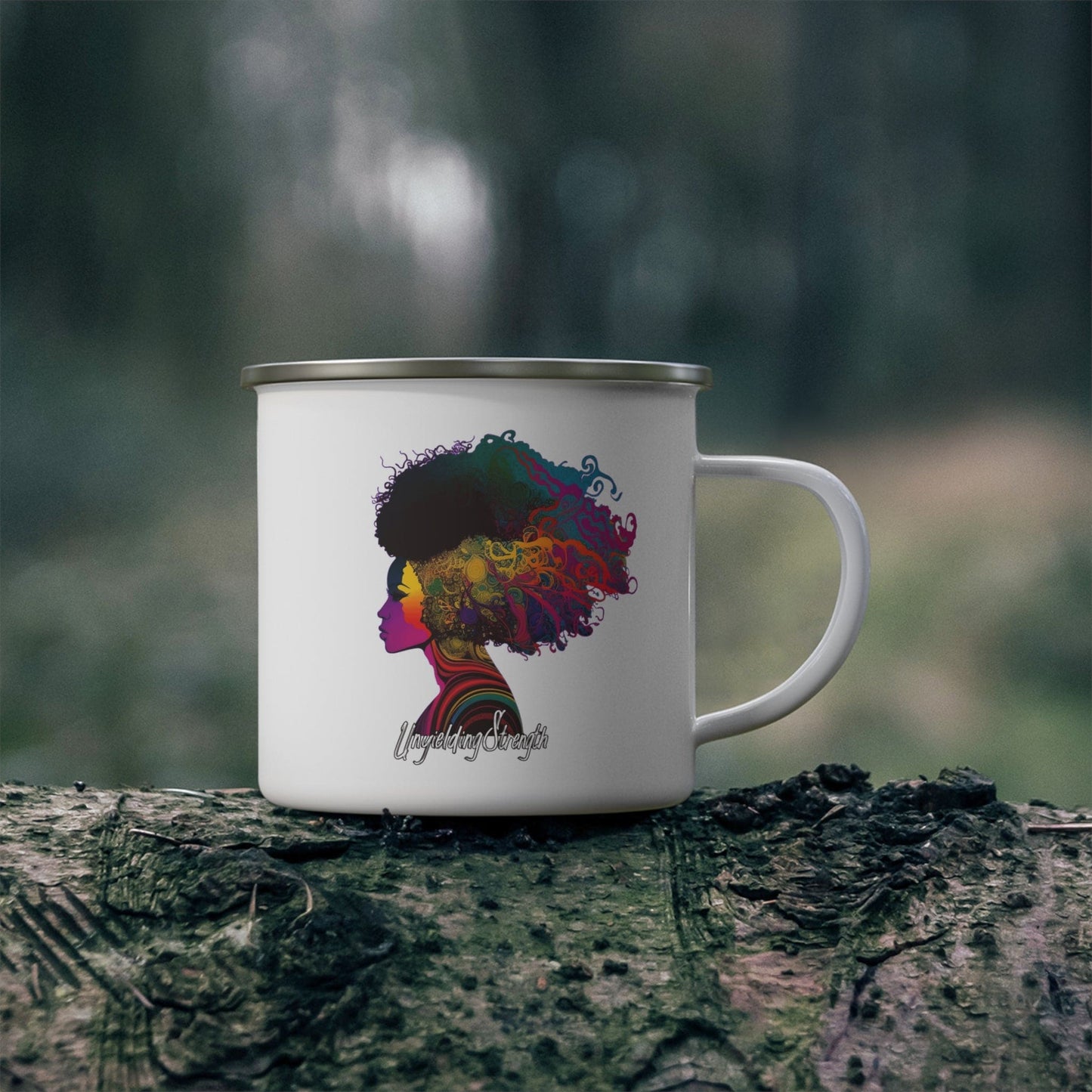 Enamel Camping Mug Female Warrior Clipart Bold Essence Kaleidoscope of