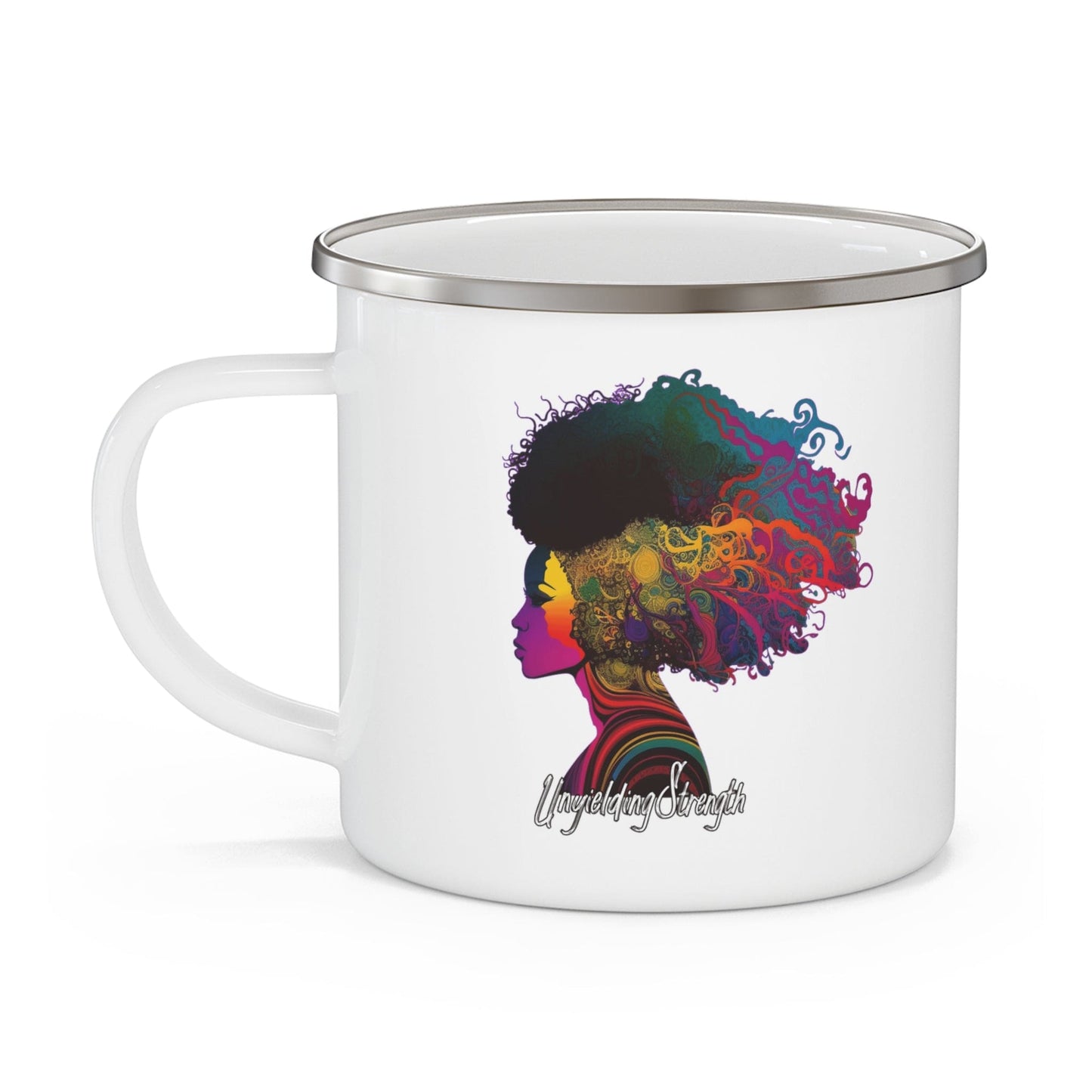 Enamel Camping Mug Female Warrior Clipart Bold Essence Kaleidoscope of