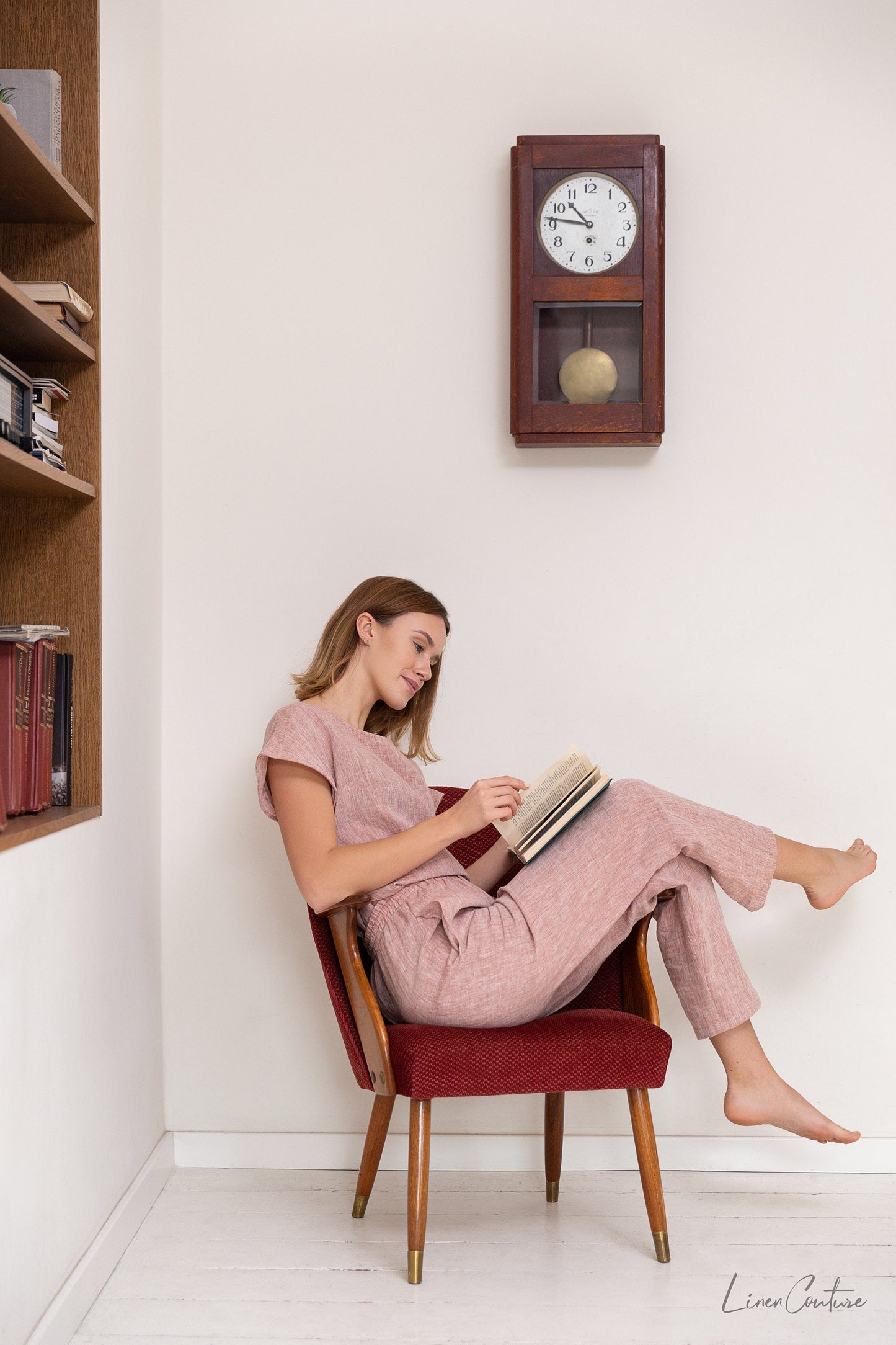 Melange Burgundy linen / Natural Linen Pajama set / Linen loungewear /